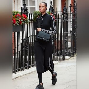 H&M Black Dress Mock Neck Ribbed Knit High Slit Winter Fall Midi Dress Size XS